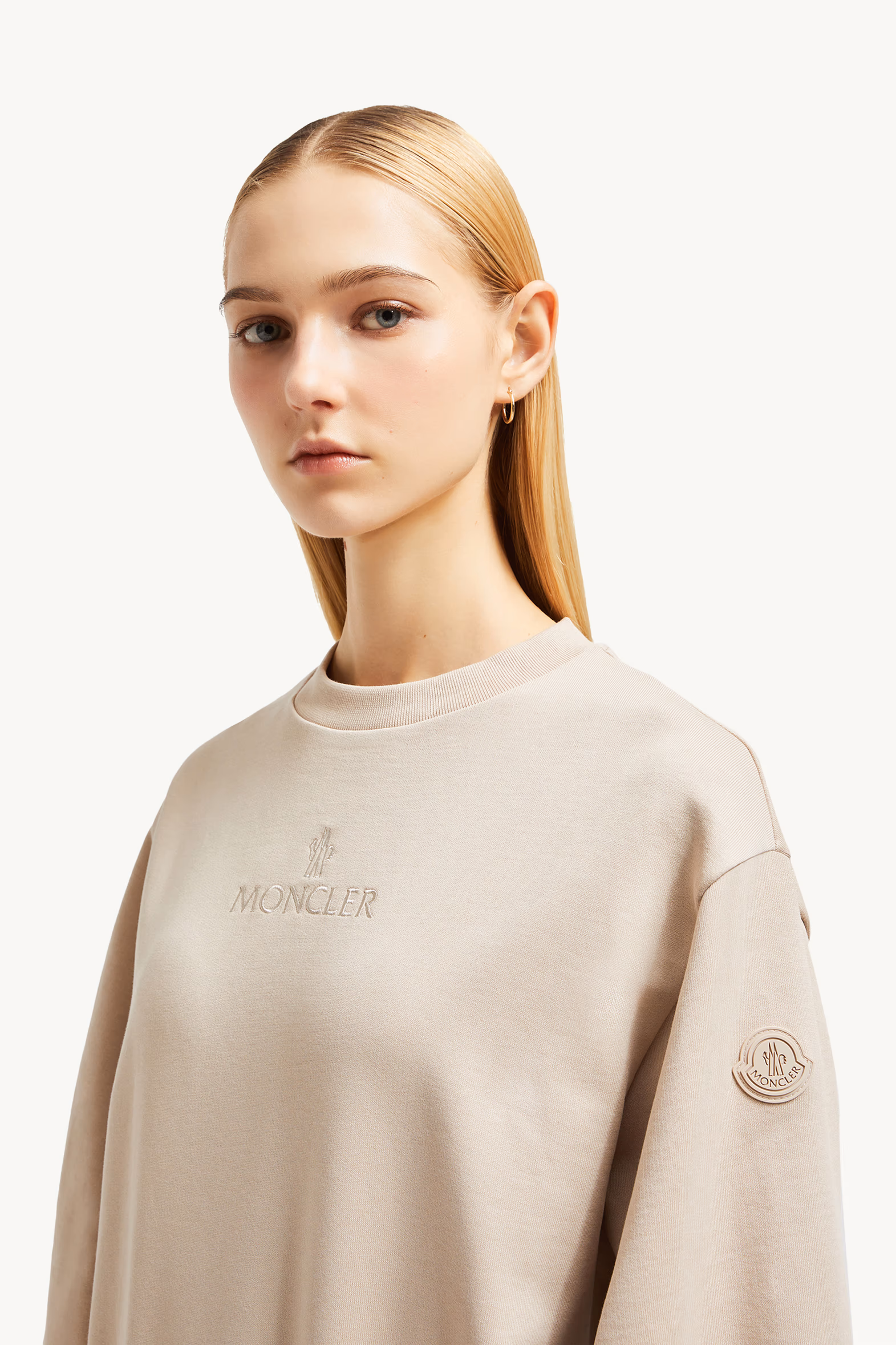 Pleated Sleeve Cotton Sweatshirt Women Sand Beige Moncler 4